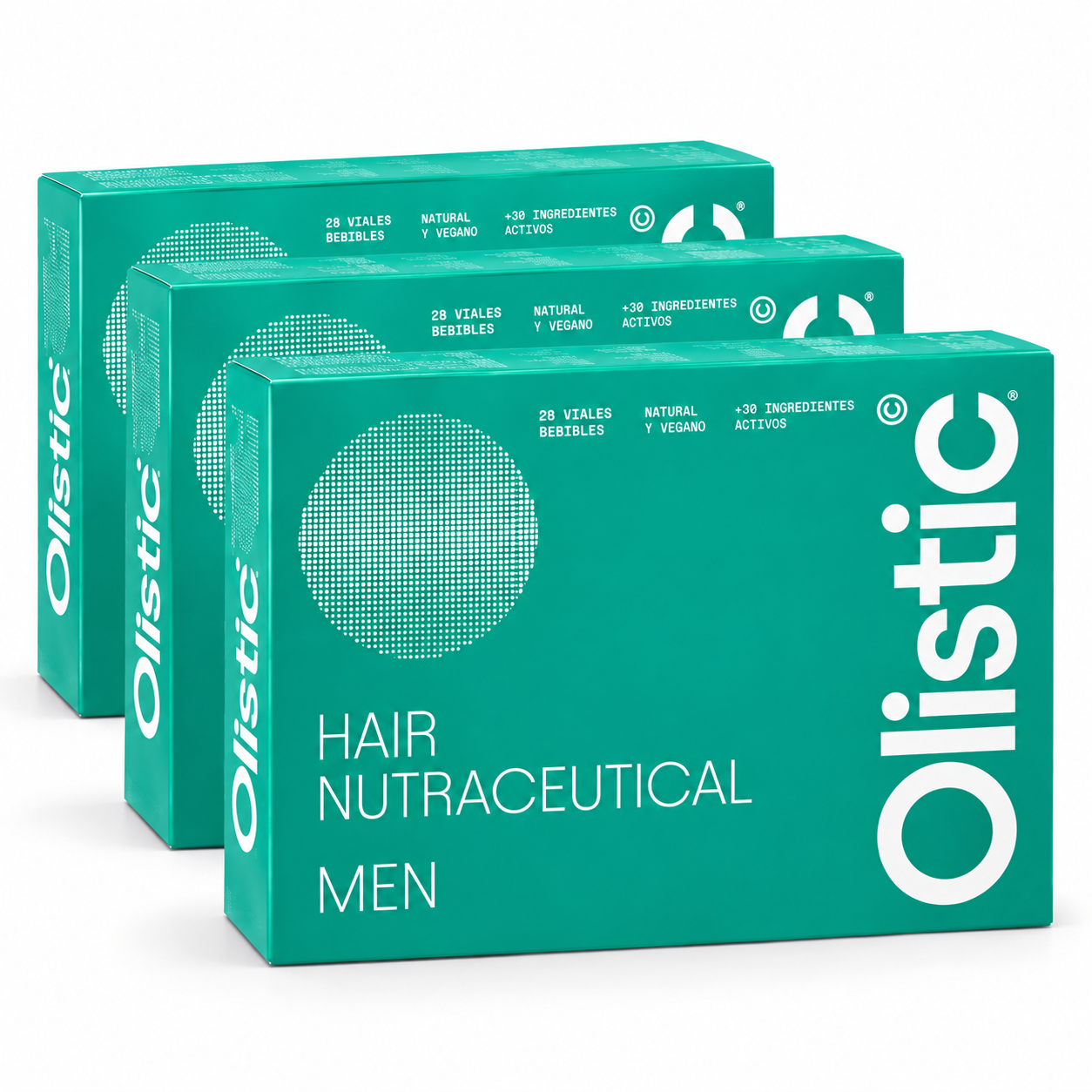 Olistic Men Pack Triple Complemento Alimenticio para el Cabello Hombre 3 Cajas de 28 Viales